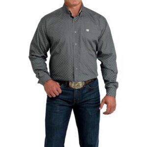 Cinch Men's Long Sleeve Classic Circle Print Button Shirt Grey MTW1105987